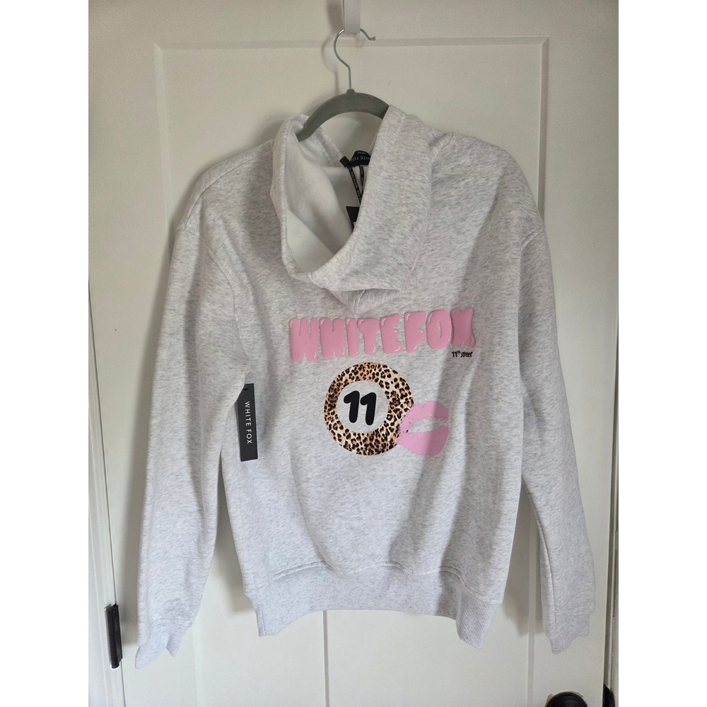 White Fox 11th Street Shes So Lucky Oversized Hoodie Grey Leopard Splice XXS XS